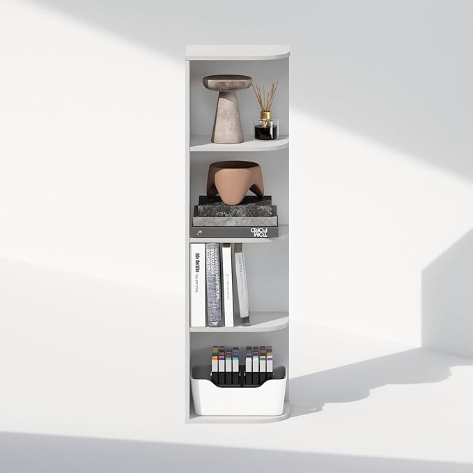 Furinno Reed Corner Shelf, 4-Tier Corner Bookshelf, Book Shelf, Corner Shelves