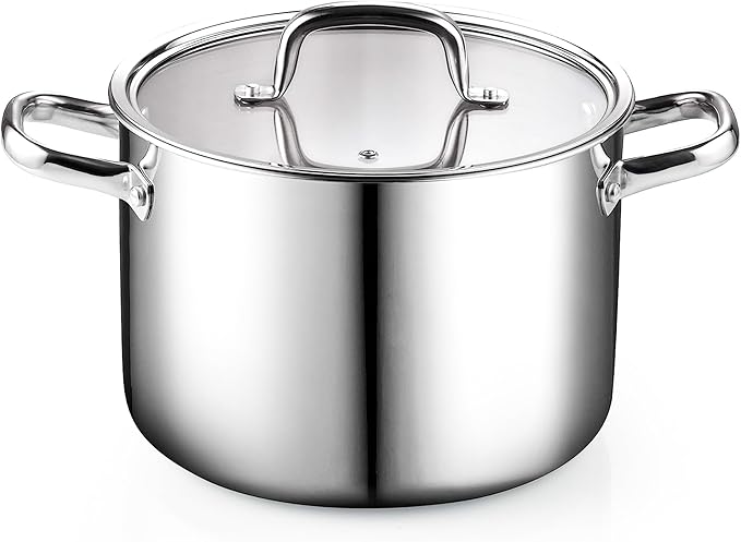 Cook N Home Stainless Steel Stockpot 8 Quart, Tri-Ply Clad Soup Pot by CookNHome