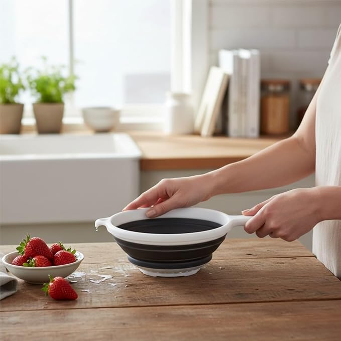 Handy Housewares 8" Round Space Saving Collapsible Silicone Kitchen Colander - Image 2