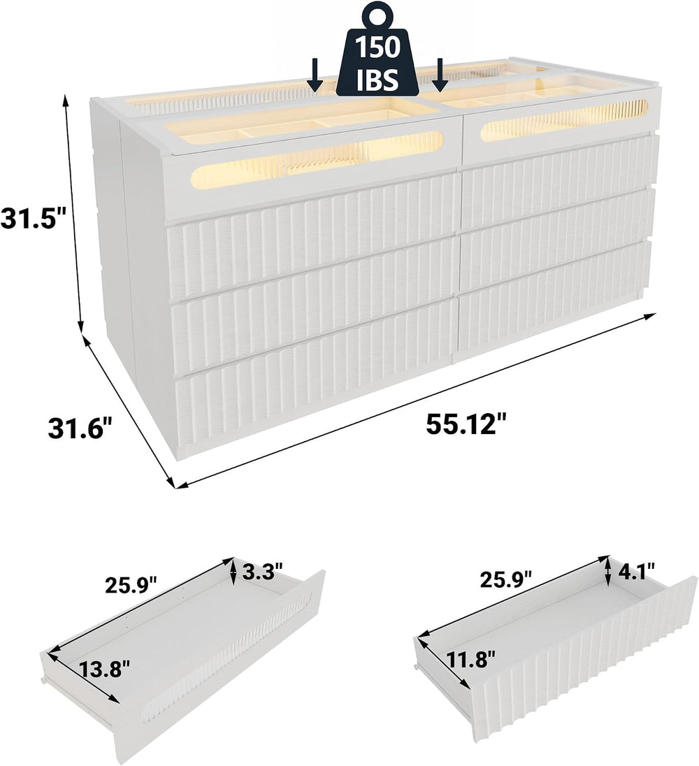 Modern 16 Drawer Wardrobe Armoire,Fluted Island Dresser,White Oak Grain