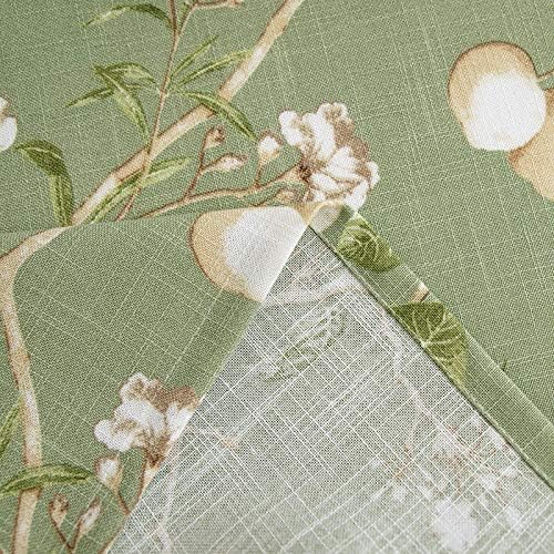 Vintage Bird Curtain Green Floral Print Grommet Linen Blend W55 X L84 Inch