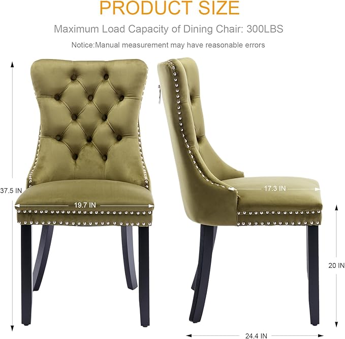 Velvet Dining Chairs Set of 4, Tufted Upholstered Dining Room Chairs with Bac...