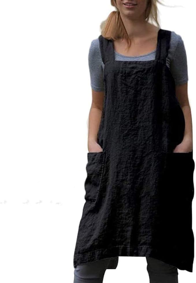 VLZUFE Cotton Linen Apron for women Cross Back Apron Pinafore Dress for Baking by Unknown