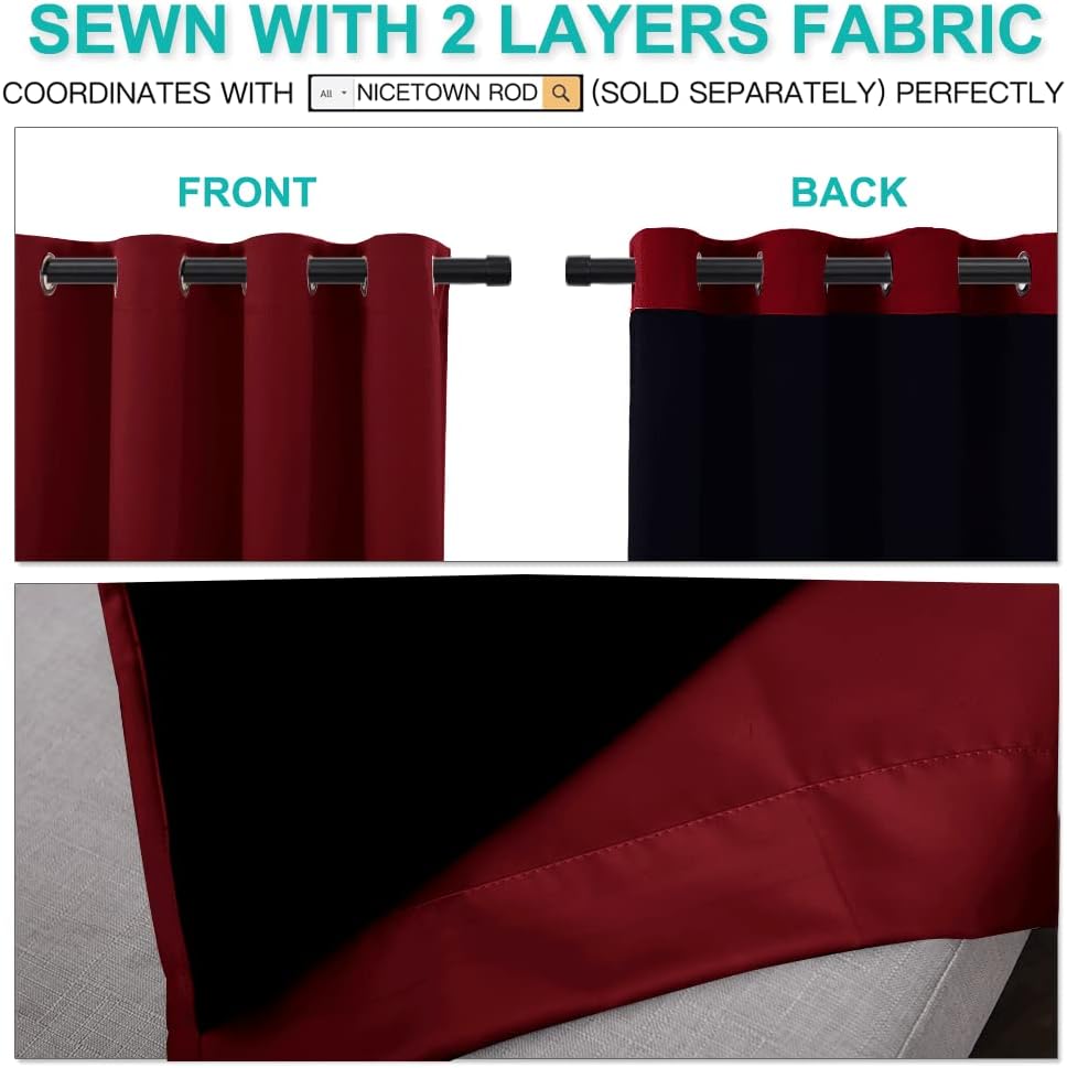 NICETOWN Burgundy Red Blackout Curtains for Living Room 52" x 84" 2...