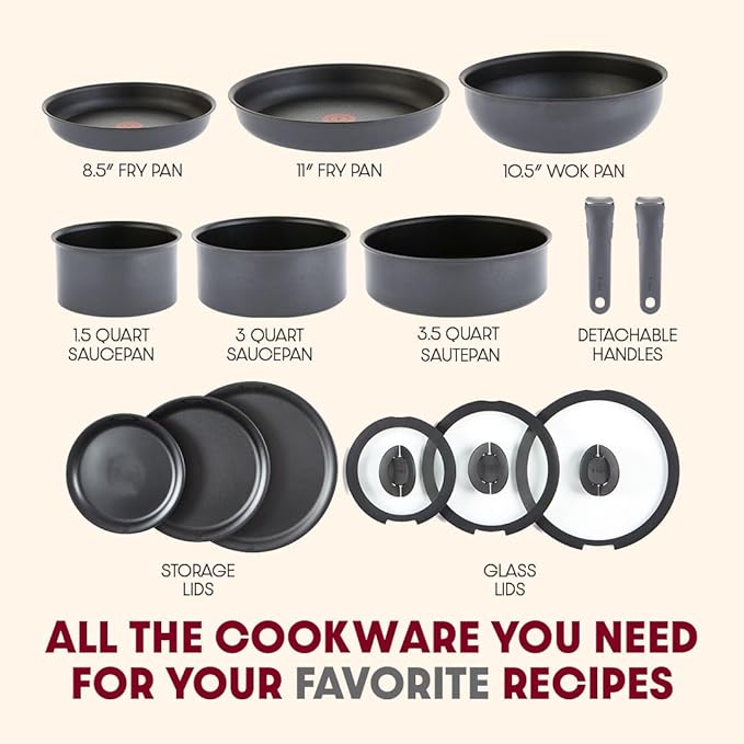 T-fal Ingenio Expertise Non Stick Cookware Set 14 Piece, Oven Broiler Safe 500F - Image 2