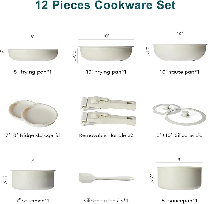 NEWBULIG 12-Piece Nonstick Cookware Set, Detachable Handle Pots and Pans - Image 2