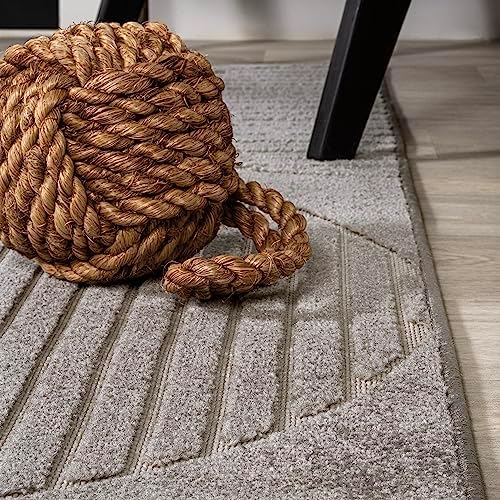 JONATHAN Y Nordby High-Low Arch Striped Gray/Cream Indoor/Outdoor Area Rug, 8...