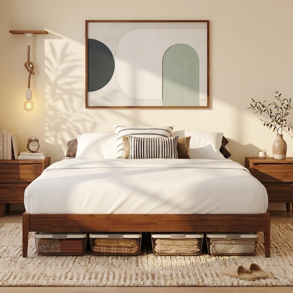 Camila 14'' Luxury Queen Bed Frame – Japanese Joinery Bed Frame, Wood...