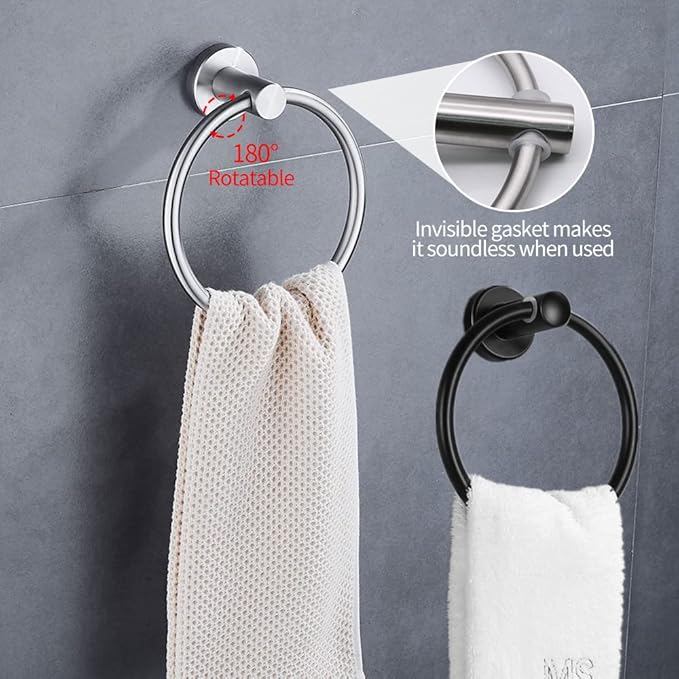 2pcs Matte Black Toilet Paper Holder and Towel Ring Set, Stainless Steel Hand - Image 2