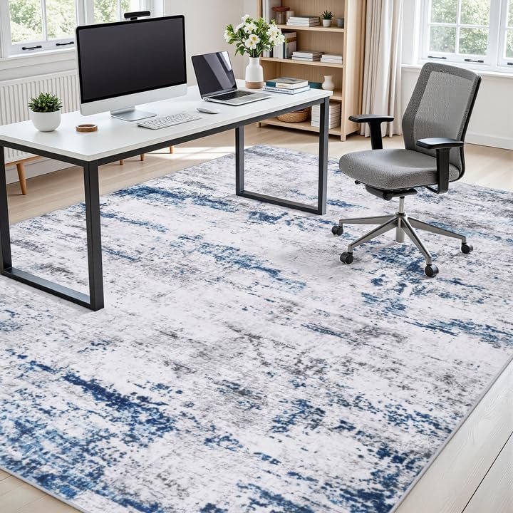 10x14 Area Rugs for Living Room Large Washable Rug White Gray Blue