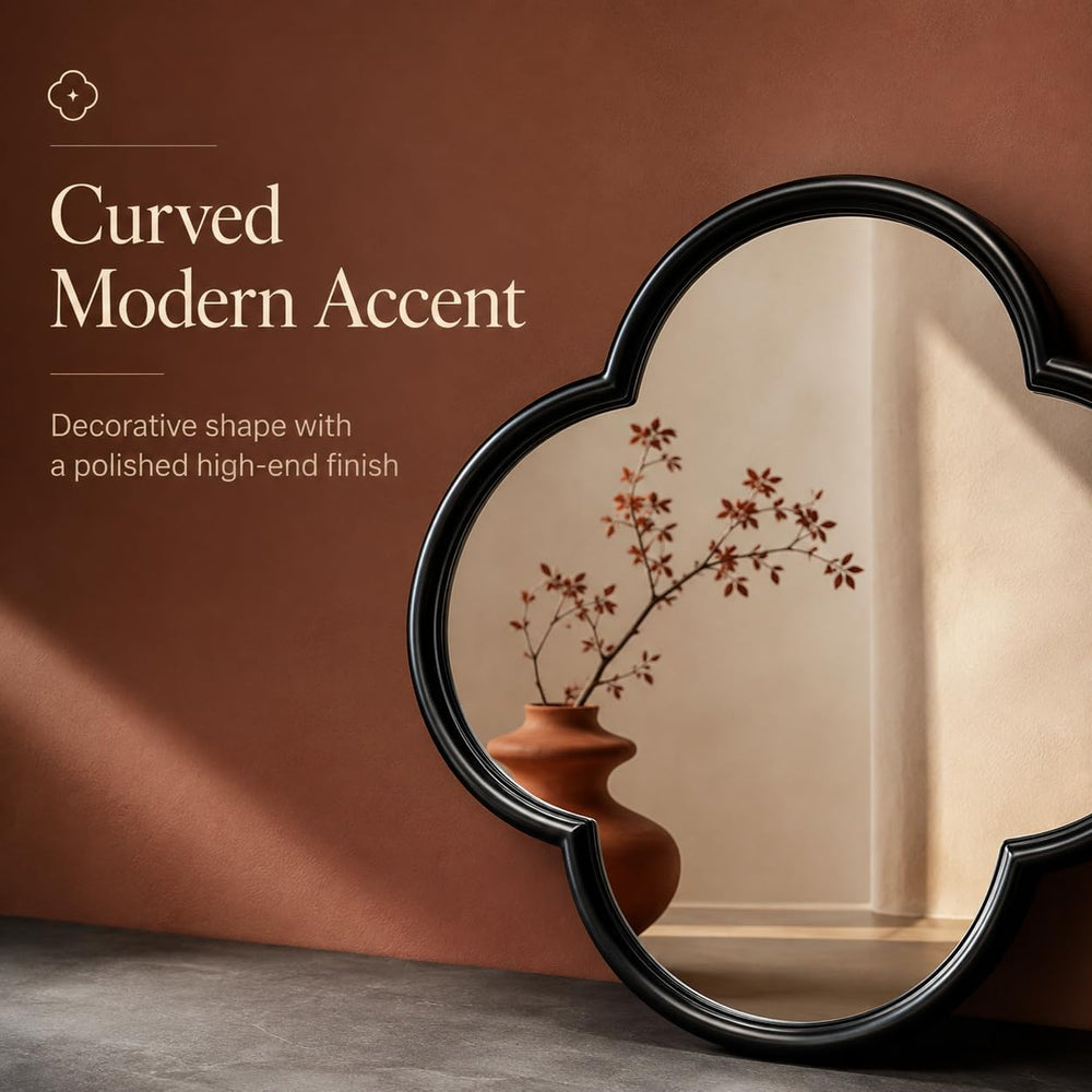 2 PCS Clover Mirror Wall Decor, Metal Framed Glass Mirror Tiles, Lucky Four L...