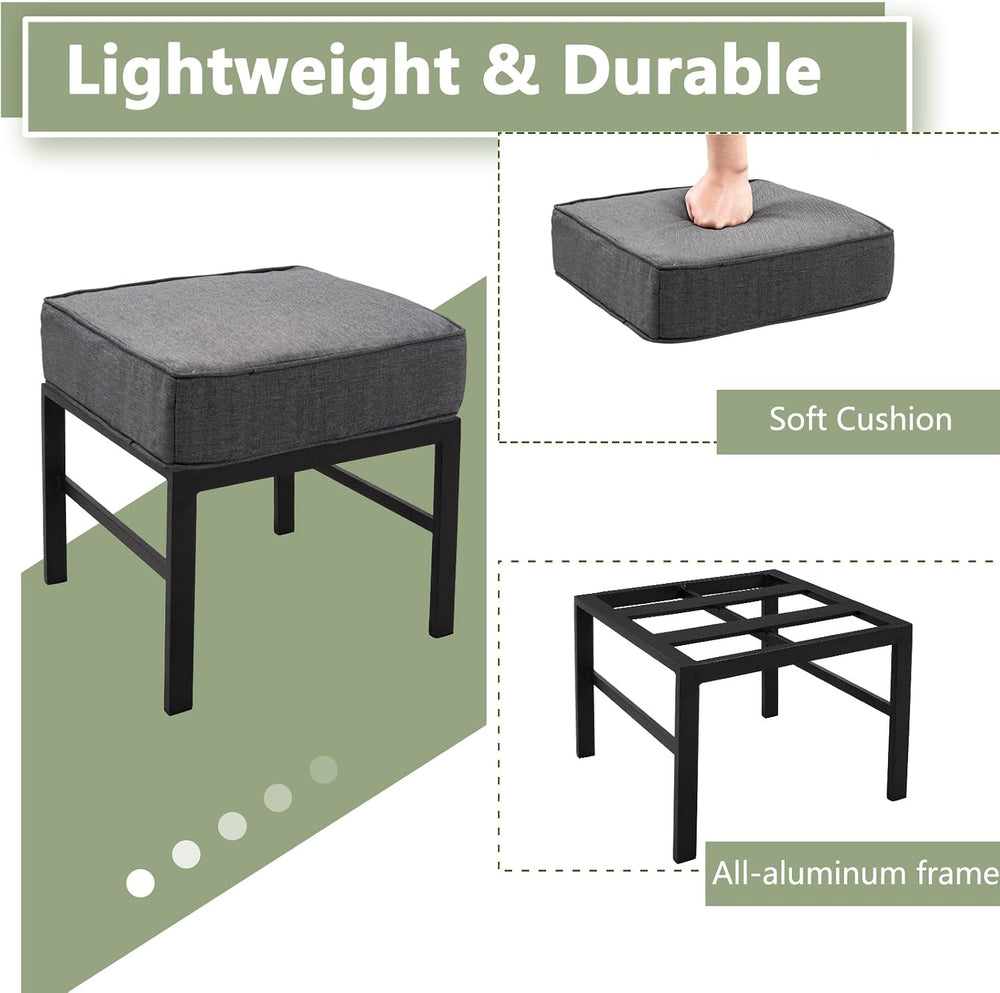 2 Pieces Outdoor Ottomans for Patio, Assembled Aluminum Outdoor Ottoman with ...