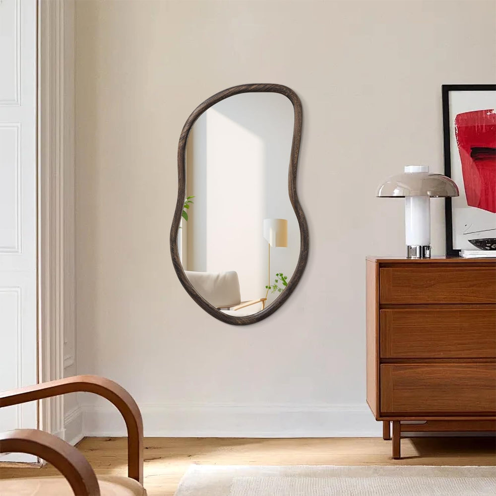 Asymmetrical Wall Mirror Rustic Brown Farmhouse Irregular Mirrors Wood Framed...