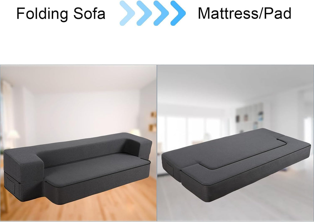 10 Inch Folding Sofa Bed Memory Foam Futon Chair Bed, Modern Fold Out Couch