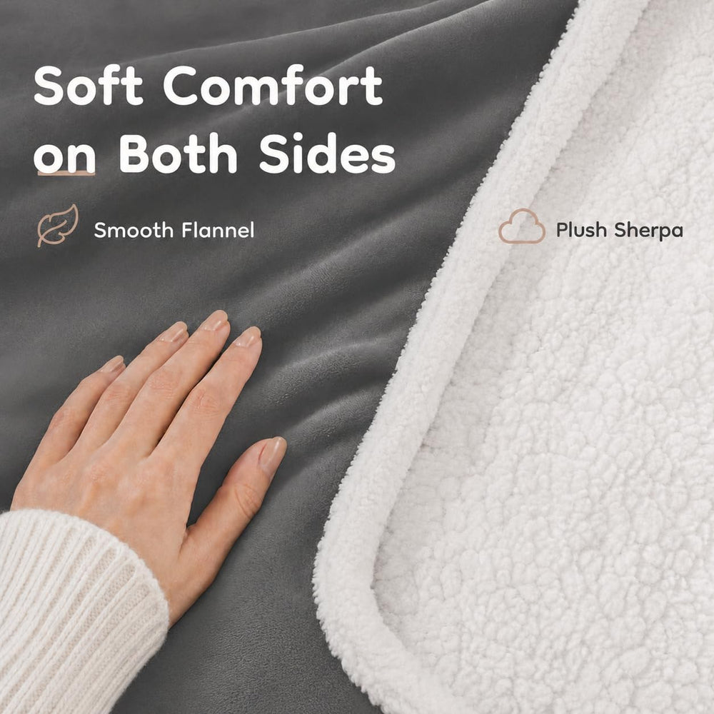 Electric Heated Blanket Full Size 72"x 84", Flannel & Sherpa fo...