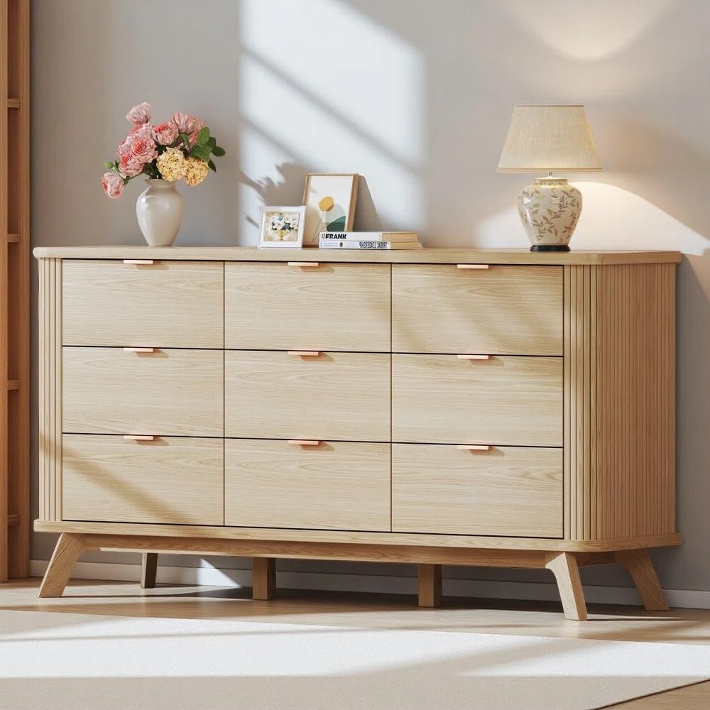 Fluted 9 Drawers Dresser, 60" Mid Century Modern & Chests of Drawers...