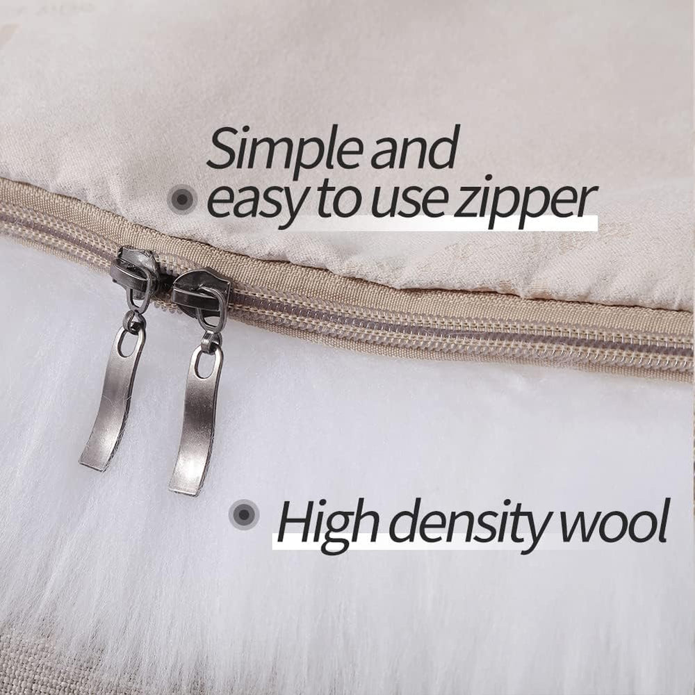 LLB Luxury Genuine Sheepskin Throw Pillow Covers Soft Fluffy Solid Decorative...