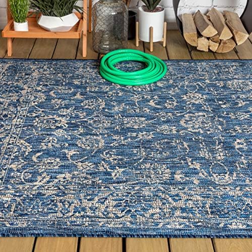 JONATHAN Y Weave Floral Indoor Outdoor Area Rug 3X5 Navy/Gray, Tela Bohemian ...