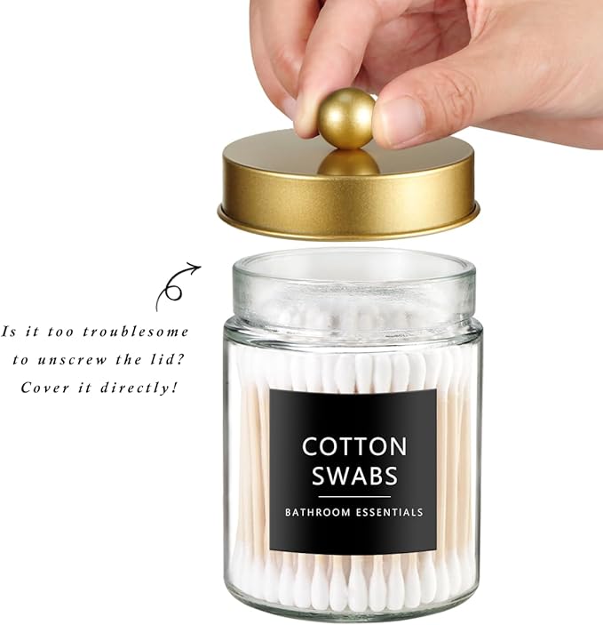 SheeChung Qtip Dispenser Holder 4pcs, Glass Apothecary Jars - Image 2
