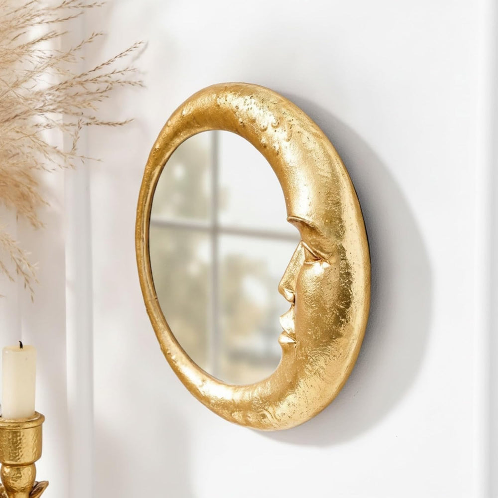 Novabright Celestial Mirror 90s Wall Decor, 8.85inch, Moon Crescent, Gold