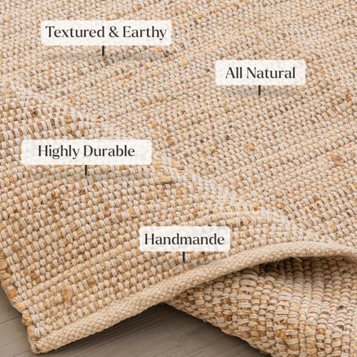 HOMEMONDE Rectangle Jute Cotton Area Rug | 5' x 8' | Natural
