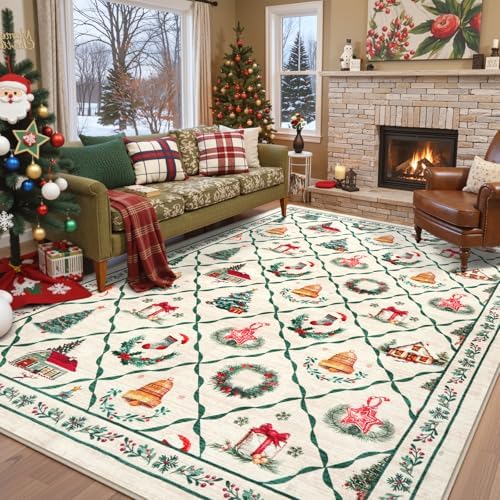 LIVEBOX Christmas Farmhouse Rugs for Living Room 8x10 - Soft Washable Neutral...