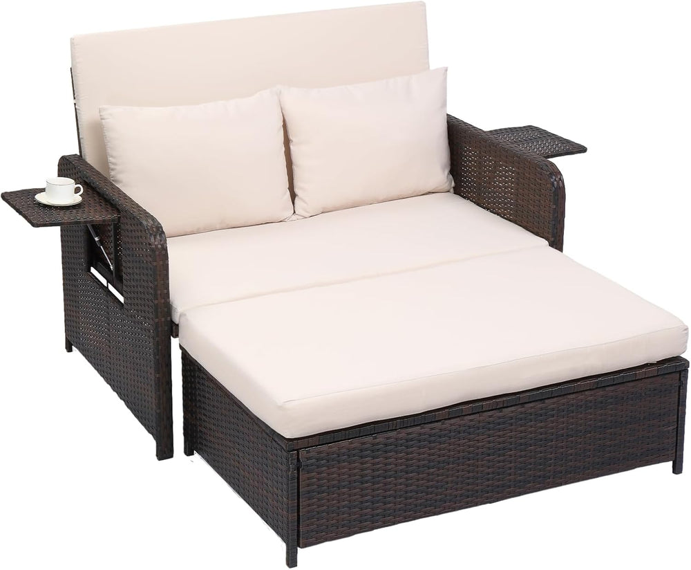 VINGLI Patio Daybed, Wicker Outdoor Daybed with Storage Ottoman & 5-Level...