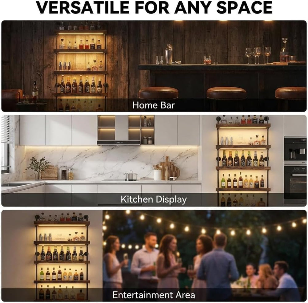 5-Tier Wall Mounted Wine Rack with LED,31.5" W x 79" H | Industrial...