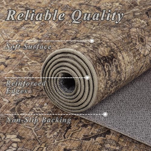 Schweek 9x12 Area Rug for Living Room Washable Vintage Non Slip Rugs Brown