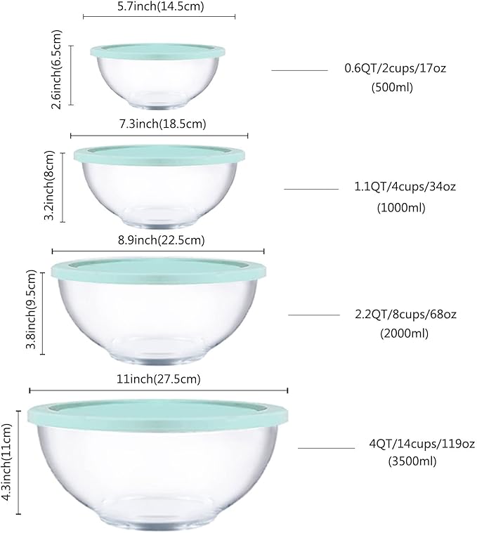 Homwin Glass Mixing Bowls with Lids Set, 8 Pieces Glass Salad Bowl Set with - Image 4