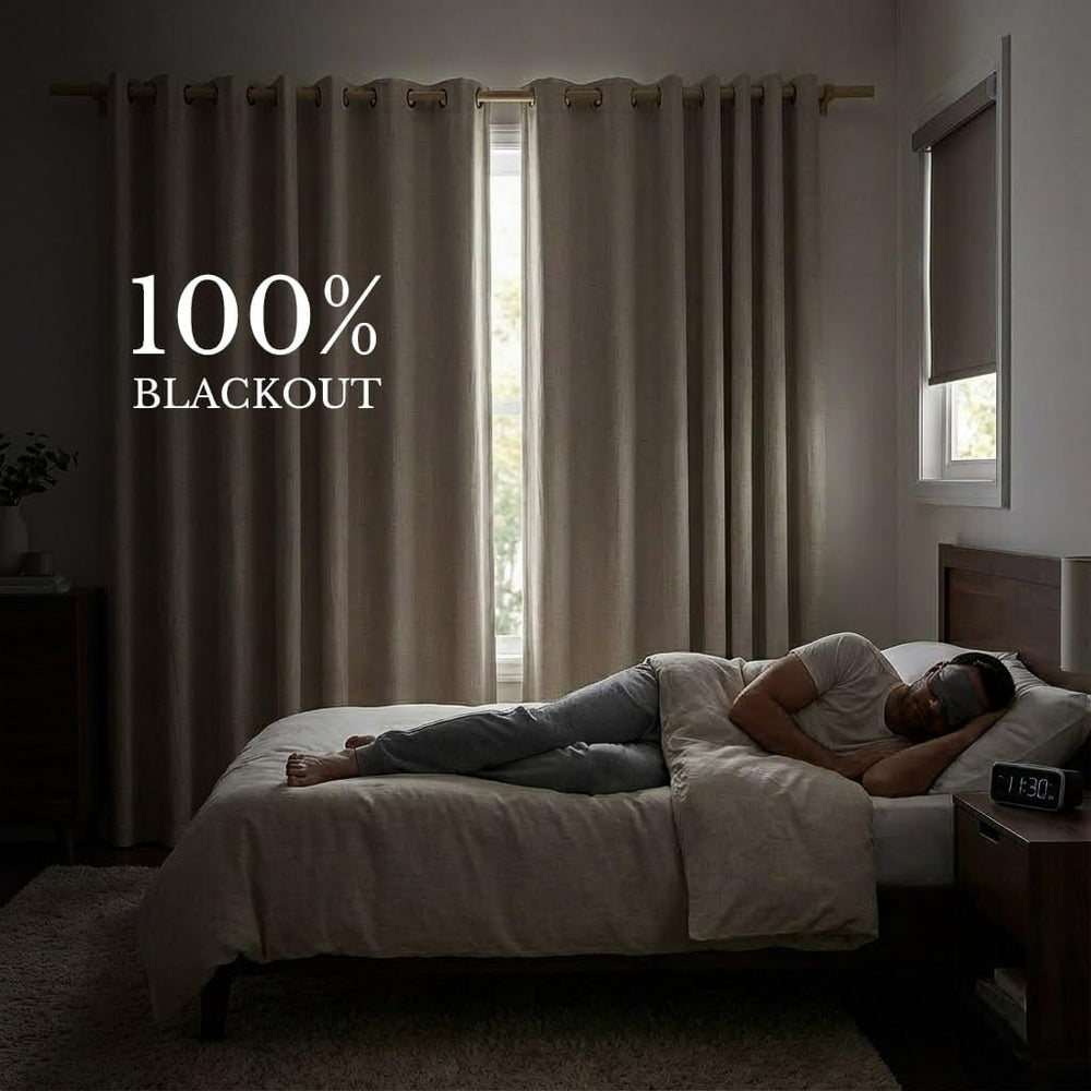 NICETOWN Farmhouse Style 100% Blackout Natural Linen Warm Curtains 90 inches ...