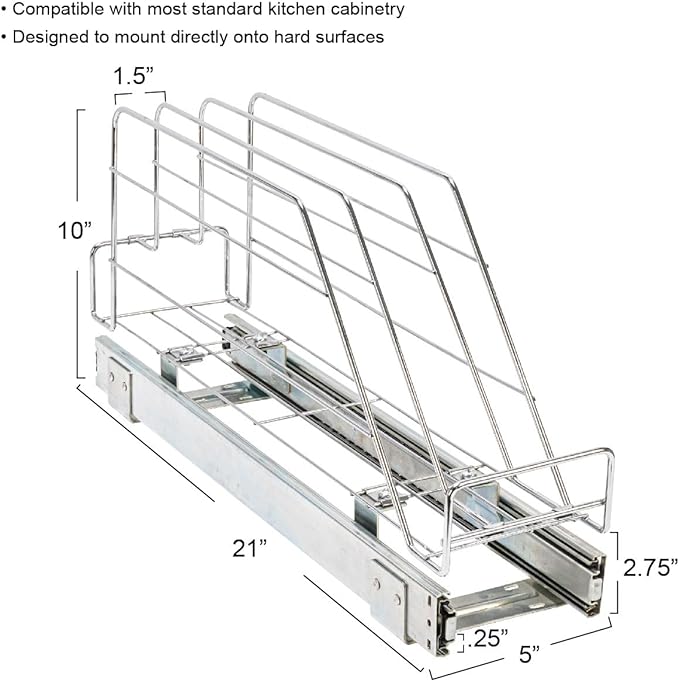 Household Essentials Glidez Multipurpose Chrome-Plated Steel Pull-Out/Slide-Out