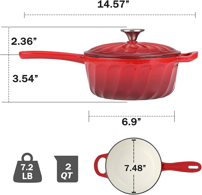 Enameled Cast Iron Sauce Pan, 2 Quart Enameled Saucepan