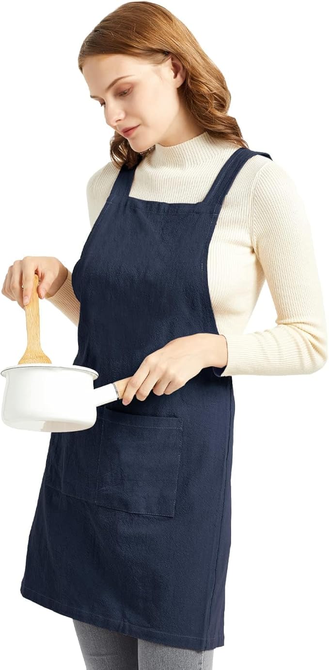 ELEZAY Aprons for Women with Pockets Plus Size Comfort Cross Back No Tie Cotton - Image 3