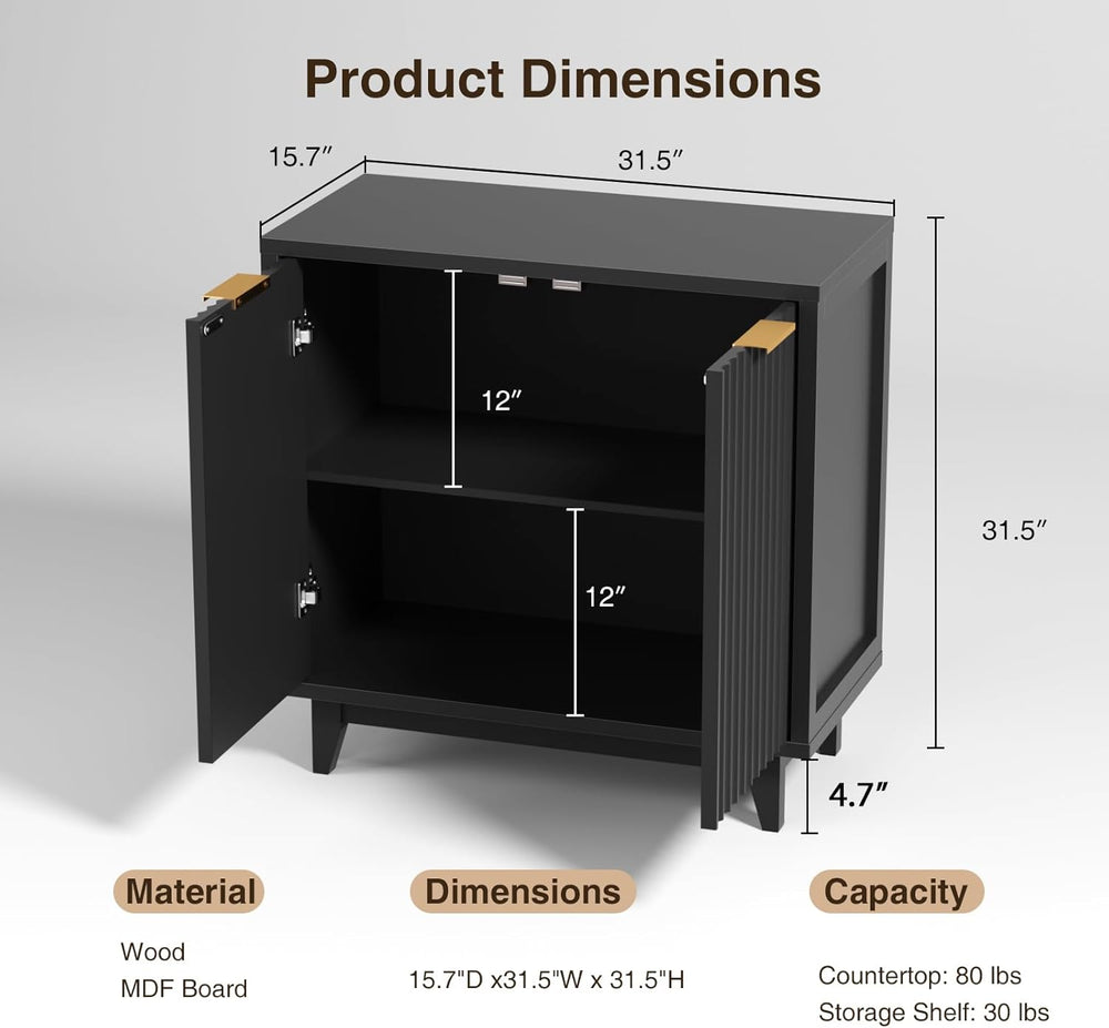 Vabches Modern Fluted Buffet Cabinet with Storage, 31.5" W Sideboard wit...