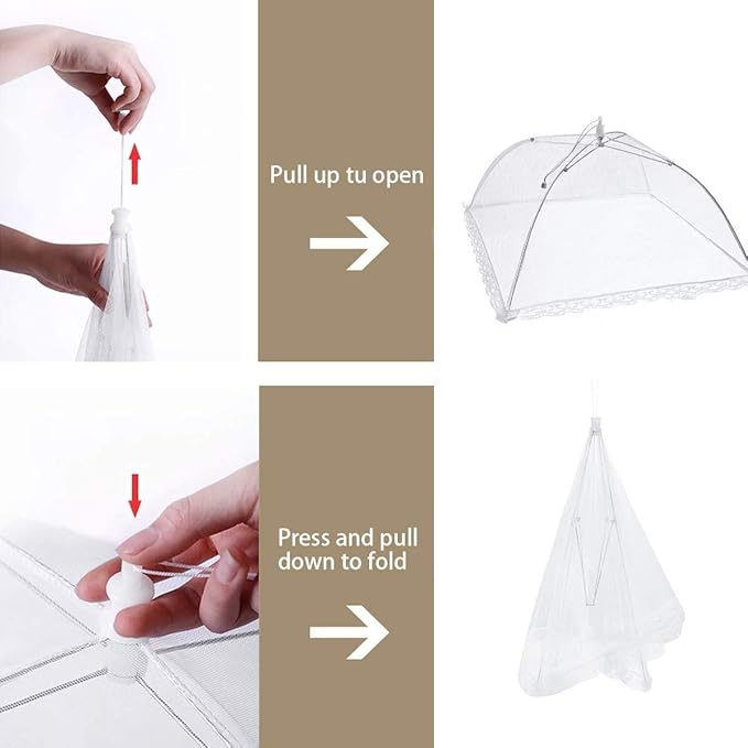2 Pack Pop-Up Mesh Food Covers, 17 Inches Umbrella-Style Folding Mesh Food - Image 3