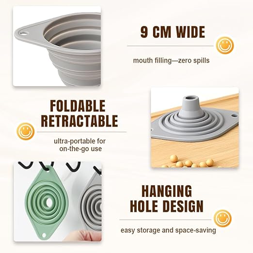 Kitchen Funnel Set 3 Pack, Collapsible Silicone Funnels - Image 5