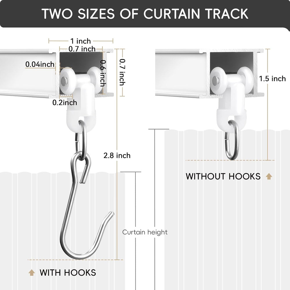 TEAKMAMA Aluminum Ceiling Curtain Track with Roller Hooks, White, 6ft-9ft