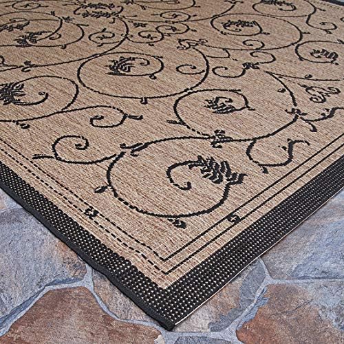Couristan Recife Veranda Outdoor Square Area Rug for Patio, Brown, 8x8 Ft