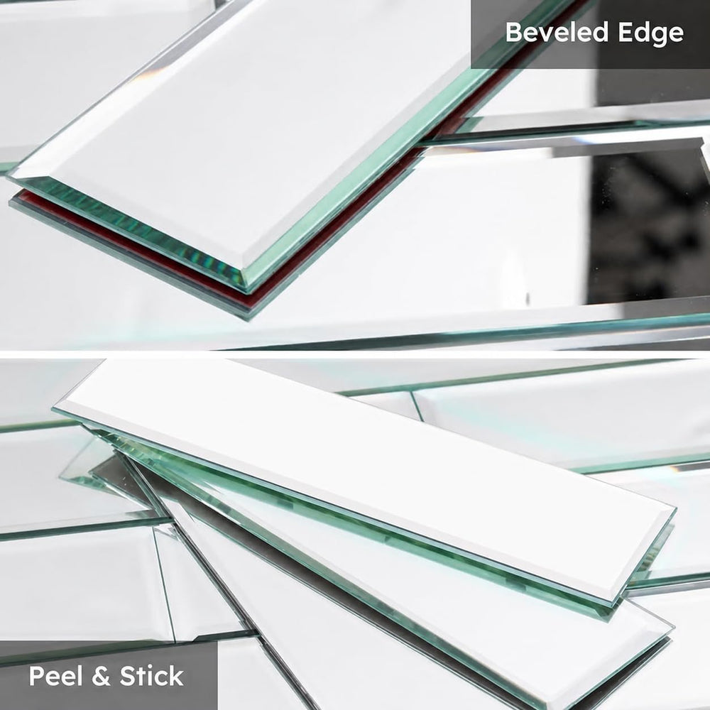 Peel and Stick Mirror Backsplash Tiles, Silver, 3x10 Inch, 5 Sq.ft