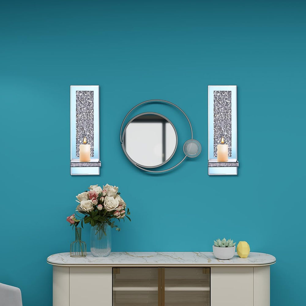 Mirrored Wall Candle Sconces Holder Set of 2, Wall Decor Living Room