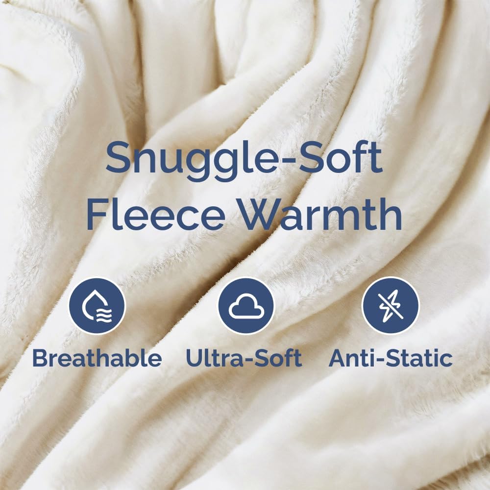 Fleece Blanket Queen Size - Ultra-Soft Warm Flannel Fleece Blanket - Cream