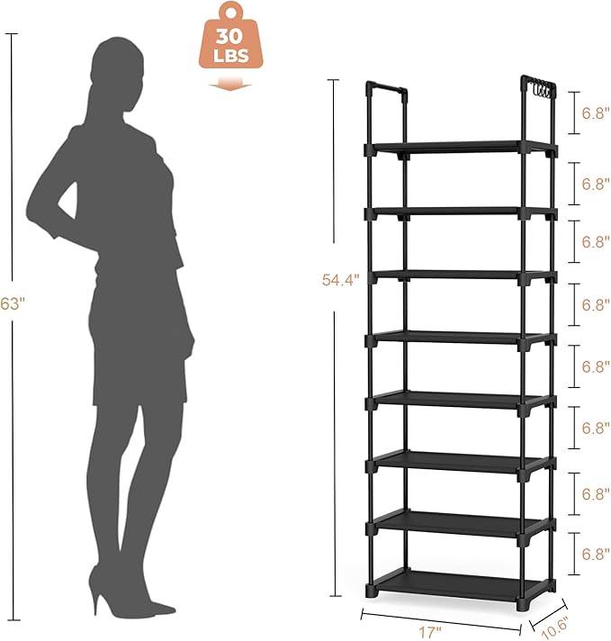 LANTEFUL Tall Shoe Rack 8 Tiers, 16-20 Pairs Shoe and Boots Organizer Storage - Image 3
