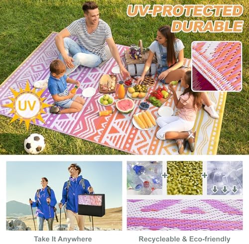 Lahome Outdoor Rug Waterproof, 5x8ft Outdoor Plastic Straw Rug for Camping