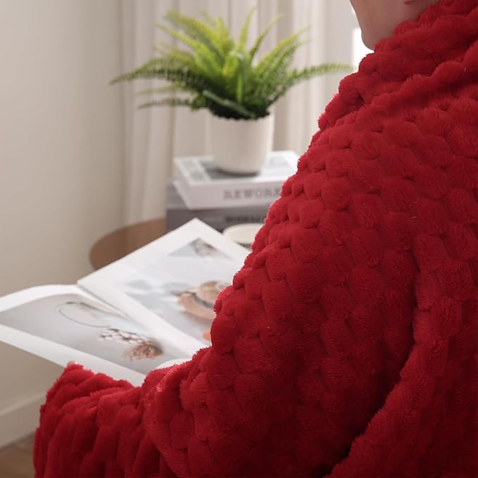 Puncuntex Red Throw Blanket 108"×90" inches Fuzzy 3D Jacquard Decorative - Image 5
