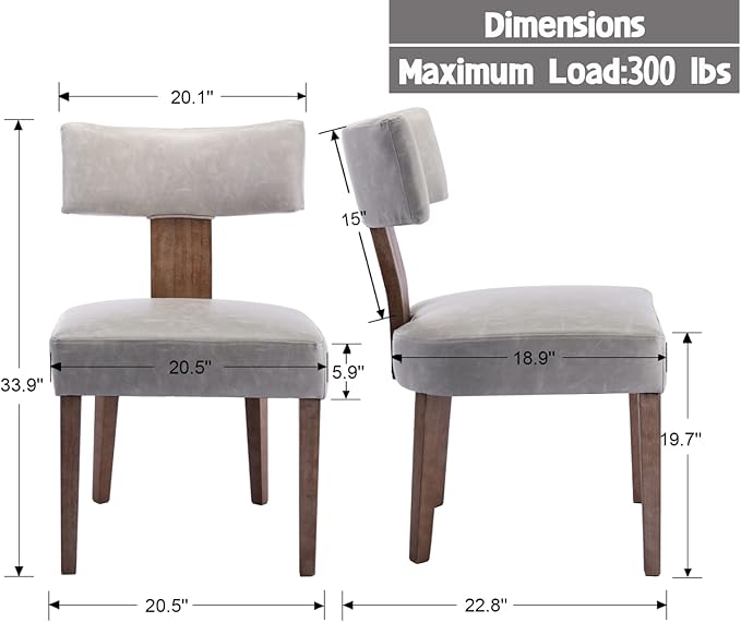 Grey Leather Dining Chairs Set of 2, Upholstered Wooden Dining Room Chairs, M...