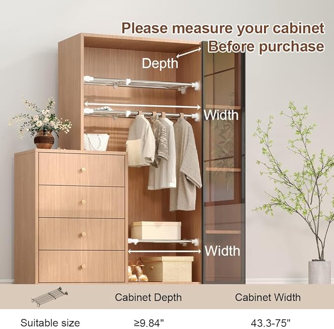 Hershii Tension Shelf Expandable Rod Closet System Heavy Duty Clothes Hanger