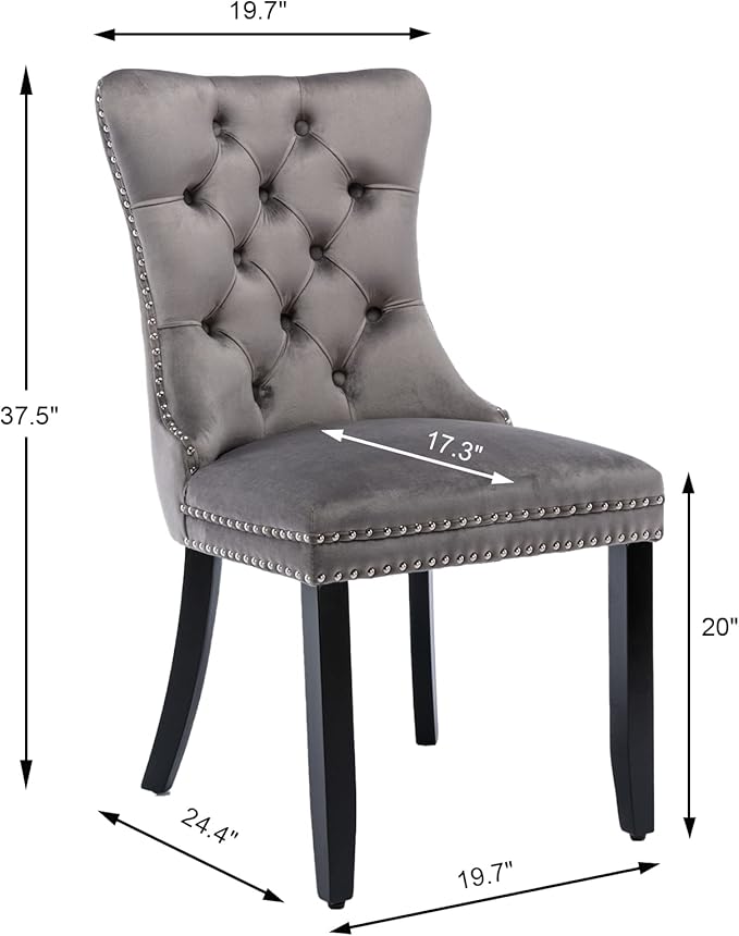 Grey Velvet Dining Chairs Set of 4, Upholstered Dining Room Chairs with Back ...