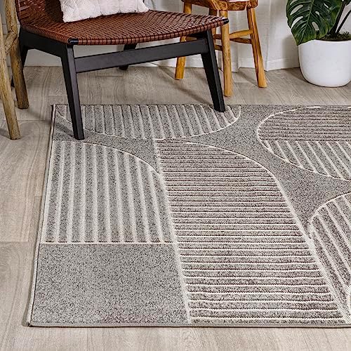 JONATHAN Y Nordby High-Low Arch Striped Gray/Cream Indoor/Outdoor Area Rug, 8...