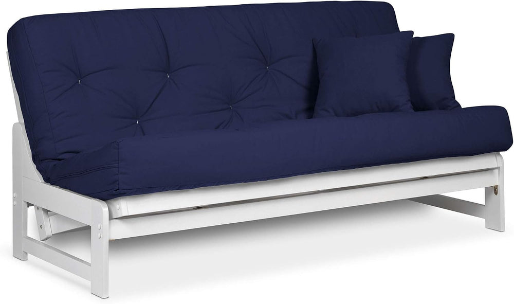 Nirvana Futons Arden White Futon Set Queen Size - Armless Futon Frame with Ma...